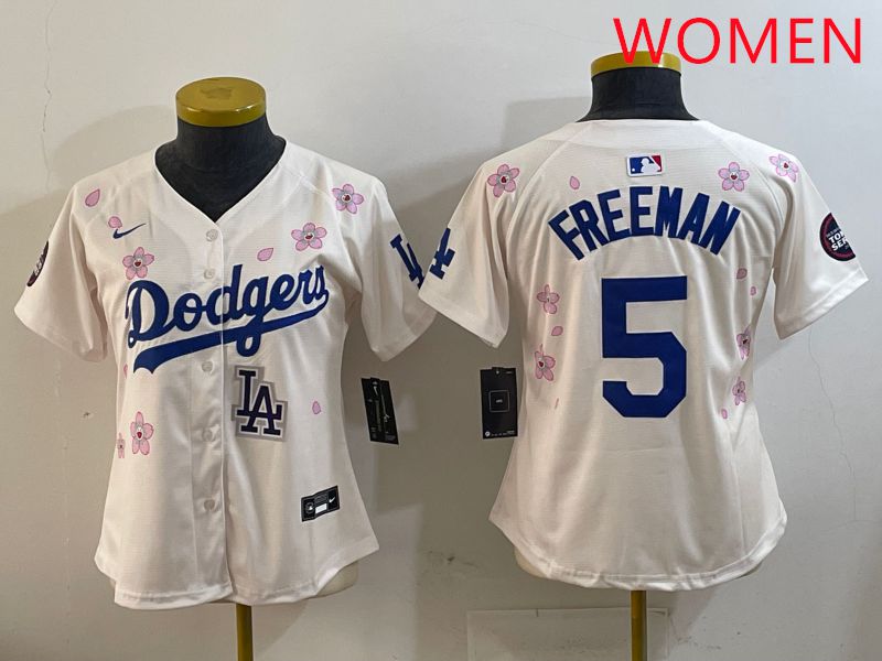 Women Los Angeles Dodgers #5 Freeman Cream Sakura Edition 2025 Nike MLB Jersey style 9->women mlb jersey->Women Jersey
